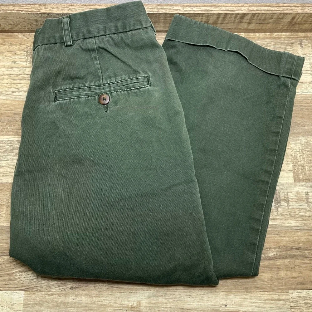 Abercrombie & Fitch Mens Vintage Double Pleated Chinos Green 32x30 Cotton Cuffed